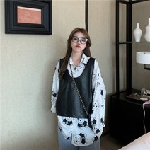 여성 루즈핏 레더 배스트 가죽 조끼