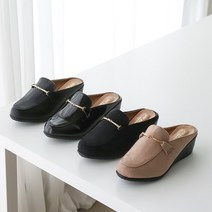 프리티슈 국내제작 발편한 스티치 골드체인 키높이 통굽 뮬 블로퍼 슬리퍼 4.5cm