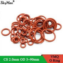 기계 부속 자재 베어링 스쿠류 커넥터 볼 밸브 샤프트 VMQ-O 링 씰 개스킷 두께 CS 2mm OD 5 ~ 90mm 실리콘 고무 절연 방수 와셔 원형 노토시 레드 10 개, OD 60mm ID 56mm, 빨간, CS 2.0mm