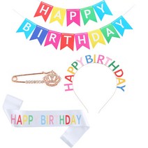 제이하이 마카롱 생일가랜드 머리띠 어깨띠 브로치 4종세트, happy birthday