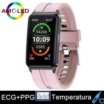 무채혈 혈당측정기 ECG + PPG 스마트 워치 남성용 HPV 비침습성 혈당 체온 모니터링 팔찌 스포츠 방수, silica gel Pink_ECG PPG