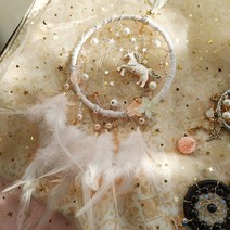 차차미 좋은 꿈 행운 예쁜 유니콘 구슬 깃털 마크라메 드림캐쳐 DIY 만들기 재료 키트 DIY 세트, B.핑크 깃털(완성품)