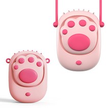 케바케 고양이 어린이 휴대용 넥 목걸이 무선 선풍기, tp084-C, 옐로우