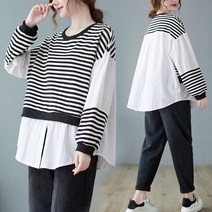 빌리즈빈 봄 여성 라운드넥 줄무늬 셔츠 블라우스 7878