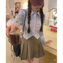 화이트 셔츠 만능 보텀 프린세스 스타일 슬림 프론트 숄더 퍼프 슬리브 숏 셔츠