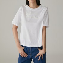 3여성)올리비아로렌 자수영문포인트 반팔티셔츠 VOCASXM5326(2컬러)