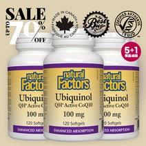 네추럴팩터스 유비퀴놀 코엔자임 코큐텐 100mg x 120정 5 1 유기농 아마씨 오일 오메가3 심혈관 항산화 Natural Factors Ubiquinol CoQ10, 100mg x 120정 - 6병(5 1)