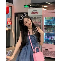 데님 뷔스티에 여 봄 포트 스타일 슬림핏 프릴 탑