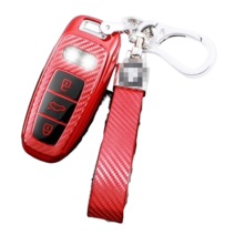 굿카굿즈 아우디 키케이스 카본패턴 TPU 풀커버 키홀더 키체인세트, 레드, A타입 키체인세트