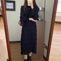 맨드리 여성용 쉬폰 레이스 프릴 주름 롱 원피스