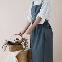 루나 새턴 순면 롱 방수 앞치마 블루, 색상:블루, 단품