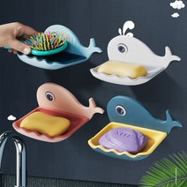 1+1 씨앤엔 물잘빠지는 부착식 이중 아기 고래 욕실 비누 받침 받침대 홀더 케이스, 흰색+소프트핑크