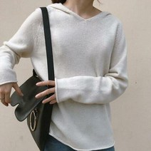 다잇템 여자 SS 롱슬리브 후드니트 브이 로우엣지 니트 (9645868)
