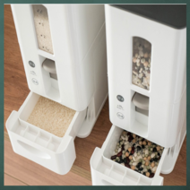 미니 원터치계량 사각 밀폐 무선 쌀통 6kg 12kg 플라스틱 잡곡 용기 디스펜서