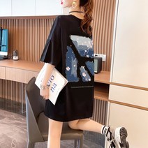 100% 면 반소매 티셔츠 여성 느슨한 한국어 버전 조수 거리 바람 힙 사이즈 반소매 긴 티셔츠