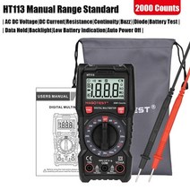 멀티 미터 디지털 전문 미니 전압계 habotest ht113 600v 10a 전압 전류 저항 다이오드 연속성 테스터 미터, ht113 설명서