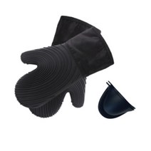 로즈랩 실리콘 주방 회오리 오븐장갑+냄비손잡이 세트, 블랙