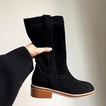 4cm 블랙-베이지 스웨이드 여성 미들부츠 디커부츠 J2080
