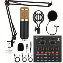 팟캐스트 장비 번들 V8 사운드 카드가 포함된 BM-800 팟캐스트 마이크 번들 노트북 컴퓨터 브이로그 라이브 방송 유튜브 틱톡 라이브 스트리밍용 콘덴서 스튜디오 마이크, 골드