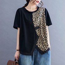 Amaethon여성 빅사이즈 루즈핏 호피 면티셔츠 상의