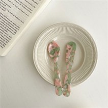프랑스 스타일 디저트 스푼 잼 버터 나이프 식기 아크릴 스푼 포크 세트 러블리 식기 주방 악세사리, 핑크 그린 세트