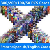 5-300Pcs 스페인어 프랑스어 영어 만화 포켓몬 francaise 카드 300 G x V Max VMAX 100 태그 팀 포함, English300PCS GX