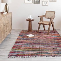 HOMEMONDE 멀티컬러 래그 러너 러그 0.6x1.8m(2x6피트) 양면 농가 친디 부분 다채로운 태슬 보헤미안 홈 데코