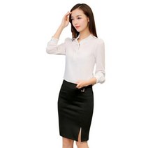 우아한 긴 소매 스탠드 칼라 보우 블라우스 사무복 여성용 블루 셔츠 봄 숙녀용 쉬폰 블라우스 상의 패션