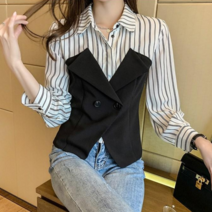 [바니드] 여성 스트라이프 셔츠베스트 조끼 3421