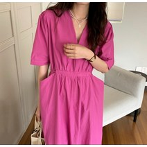 포켓 벌룬 플리츠 브이 원피스 오피스 데일리 데이트 여행