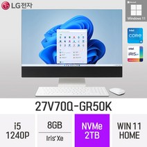 LG 일체형PC 27V70Q-GR50K 윈도우11 27인치 인텔 12세대 사무용 인강용 재택근무용 일체형PC, 2TB, 8GB, Win11 Home