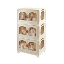 KEJONE Storage Bins with Lid 57 Gal Foldable Plastic Boxes with Four Casters Large Heavy Duty Stac, Cream, 19 Gal/ 3 Pack
