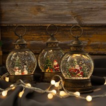 엔틱 자동 오르골 빈티지한 크리스마스 캐롤 산타 눈사람 원형 랜턴 LED조명