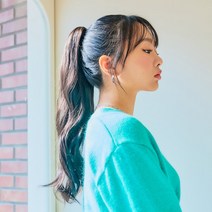 여성 고열사 집게핀 포니테일 묶음머리 부분 가발 롱 레이어드 S컬 긴머리, 내츄럴블랙