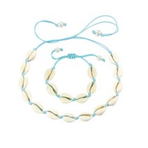 보헤미안 천연 쉘 목걸이 & 팔찌 세트 Puka 조개 비즈 Cowrie Choker Anklet 수제 여성 비치 조가비 쥬얼리 선물