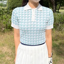 여름 간절기 여성 연습복 고급 수입의류 카라 단추 트위드 반팔 골프 니트웨어 2color