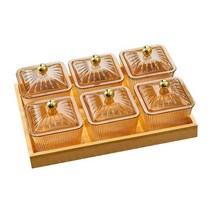 QDY 딥핑 스낵 그릇 컨테이너 목재 트레이 뚜껑 트레이 조미료 트레이 캔디 용 플래터, 앰버 6그릇