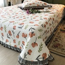 레이스 프릴 줄누빔 사계절 꽃무늬 스프레드 이불겸패드 질좋은 미끄럽방지 이불패드 3종세트 240*235cm 단독 이불, 스타일B