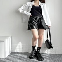 여자 쇼츠 페이크레더 와이드 스트릿 반바지