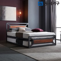 동서가구 아이언 모던 스틸 멀바우/편백나무 2단 슬라이딩 패밀리침대 Q+SS (매트제외) DF640056, 편백 아이보리