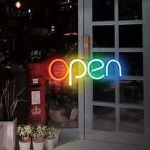 OPEN 조명 오픈 카페 가게 개업선물 간판 네온 LED 조명 네온사인 글귀 전광판 모던 심플 영업용 업소용, A.멜란에 3M 라인 밴드 스위치 전원