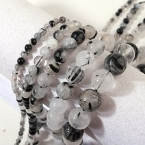 [51-019]원석라운드 4/6/8/10/12mm 흑침수정 반줄