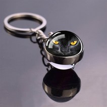 컬러군번줄 동물 귀여운 키 체인 검은 고양이 사향 양면 유리 볼 펜던트 열쇠 고리 자동차 장식 쥬얼리 선