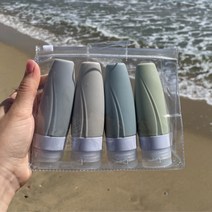 키젤 새지않는 실리콘 다목적 여행용 공병, 60ML 4개 세트(파우치+네임택 포함)