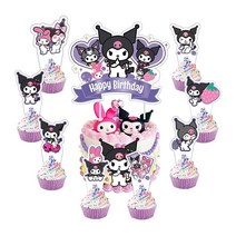 쿠로미 생일 케이크 장식 25개 쿠로미 케이크 토퍼 1개 쿠로미 및 마이 멜로디 생일 파티 장식 용품 포함