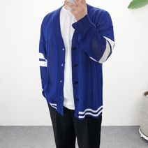 엠클로 오버핏 여름 두줄 배색 박스 니트가디건 3컬러