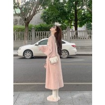 로브가디건 황금가면 이효리로브 편안한 바람 중간 길이 무릎 위 밍크 양털 스웨터 코트 여성용 루즈핏 과 복고풍 세련된 니트 가디건 코트 72