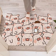 록신 캐릭터 동물 매트 돼지 현관 바닥 매트 입주문 바닥 매트 미끄럼 방지 발 매트, 핑크 돼지, 40*60cm