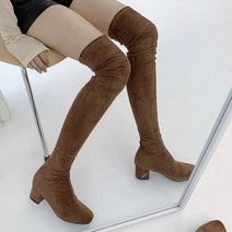 스웨이드 싸이하이부츠 스판 롱부츠 미들힐 5cm