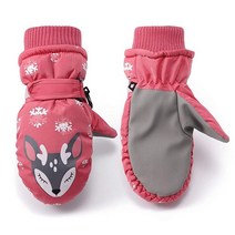 Flammi 아동용 겨울 스키 장갑 4-8세 남아 여아 따뜻하고 푹신한 안감 스노우 장갑 방수 순록-다크 핑크, Reindeer-Dark Pink